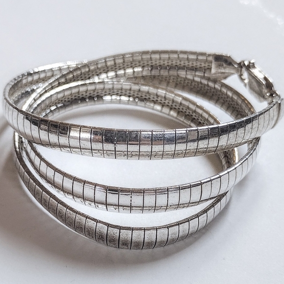 🩶 Vintage 925 Solid Sterling Silver Omega Link Snake Chain Necklace - Picture 3 of 7